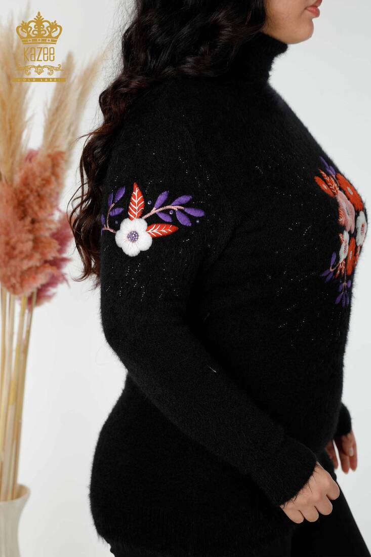 Women's Angora Stone Embroidered Black - 18919 | KAZEE