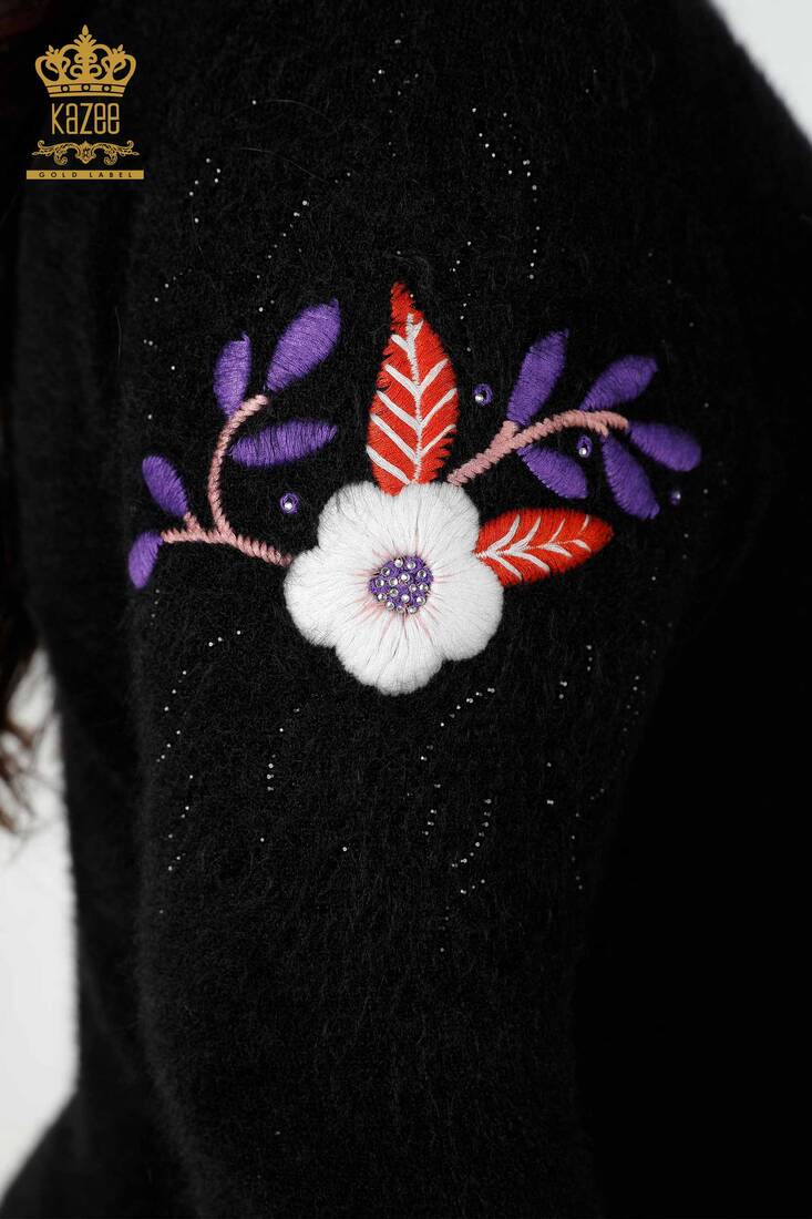 Women's Angora Stone Embroidered Black - 18919 | KAZEE