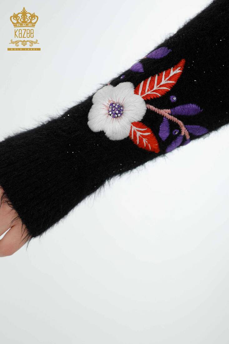 Women's Angora Stone Embroidered Black - 18919 | KAZEE