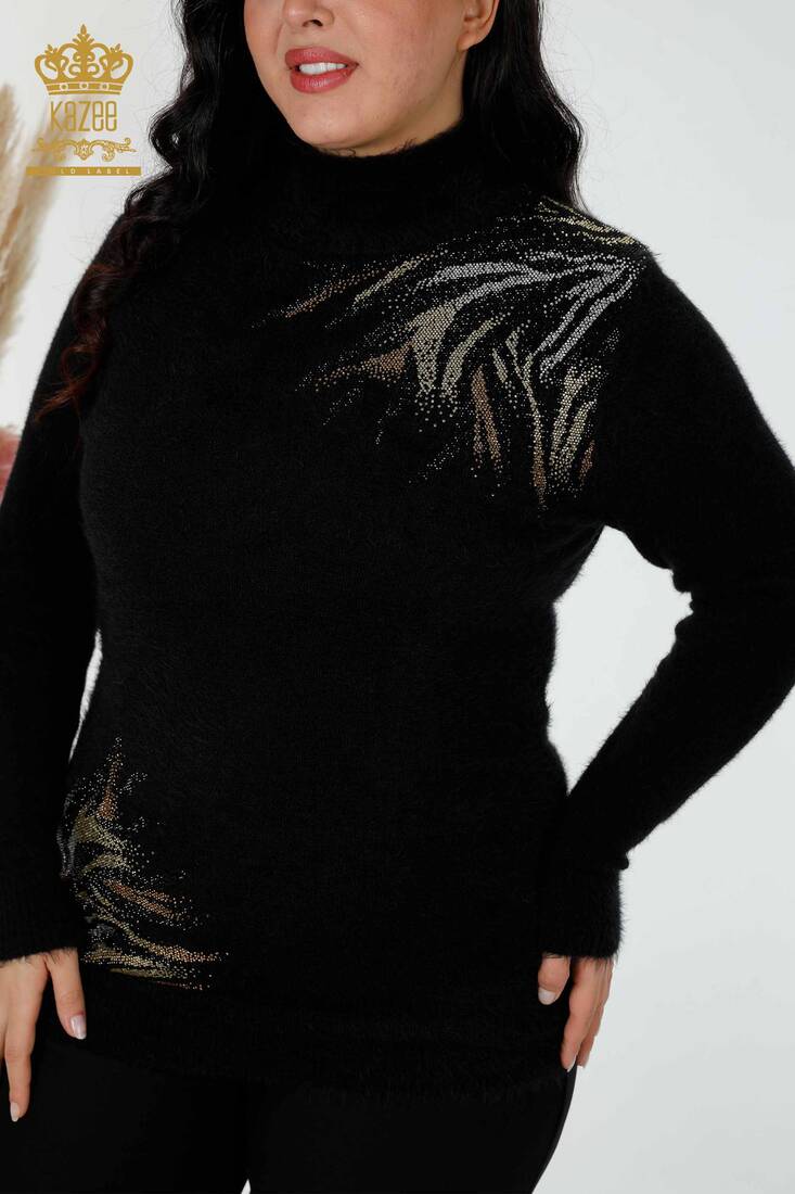 Women's Angora Stone Embroidered Black - 18954 | KAZEE