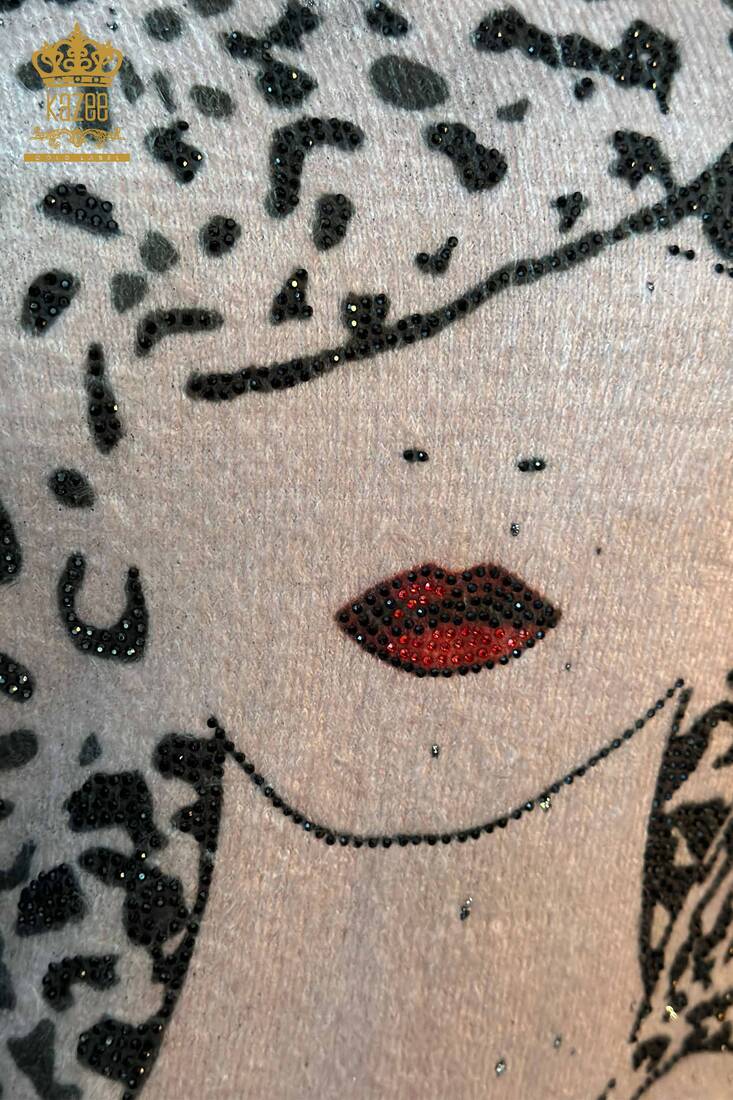Women's Angora Stone Embroidered Mink - 18996 | KAZEE