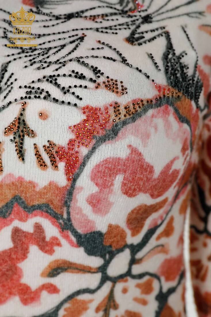 Women's Angora Stone Embroidered Orange - 18975 | KAZEE