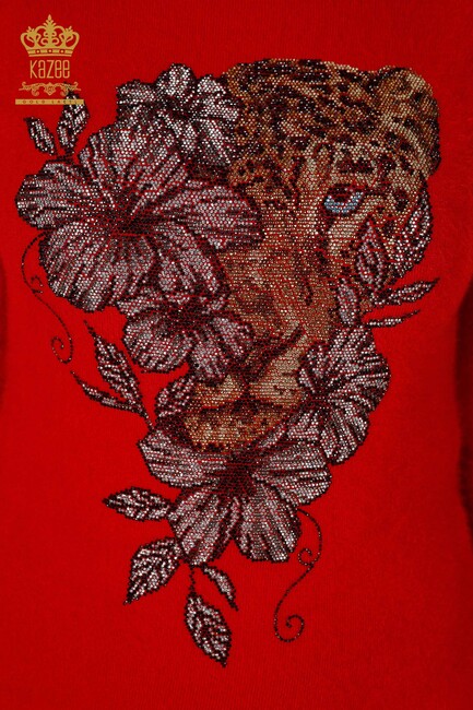 Women's Angora Sweater Tiger Pattern Red - 16993 | KAZEE - Thumbnail