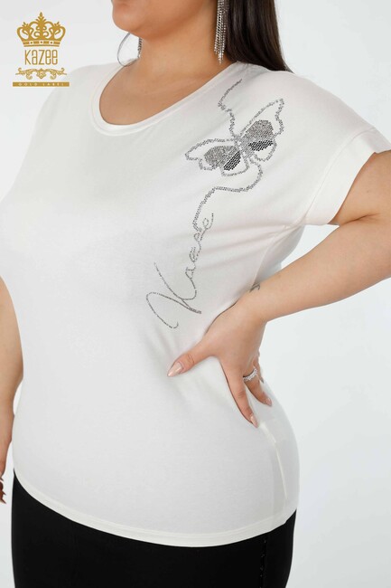 Women's Blouse Butterfly Patterned Ecru - 78956 | KAZEE - Thumbnail