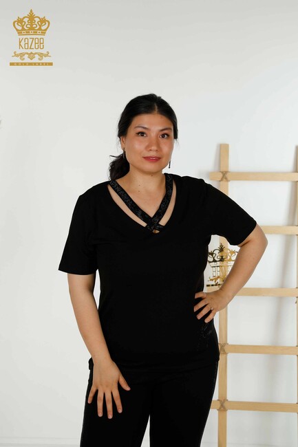 Women's Blouse Decollete Detail Black - 79311 | KAZEE - Thumbnail