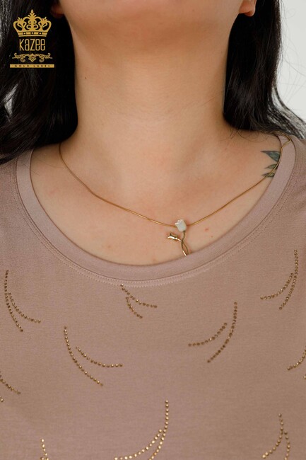 Women's Blouse Floral Embroidered Mink - 79086 | KAZEE - Thumbnail