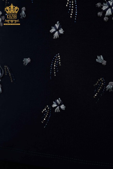 Women's Blouse Navy Blue With Floral Embroidery - 79133 | KAZEE - Thumbnail
