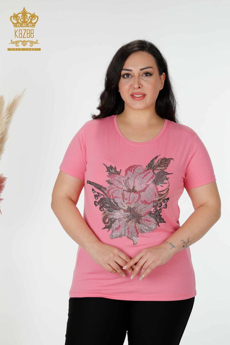 Women's Blouse Floral Embroidered Pink - 77959 | KAZEE