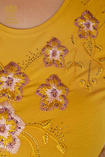 Women's Blouse Floral Embroidered Saffron - 79017 | KAZEE - Thumbnail