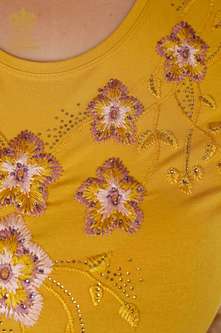 Women's Blouse Floral Embroidered Saffron - 79017 | KAZEE