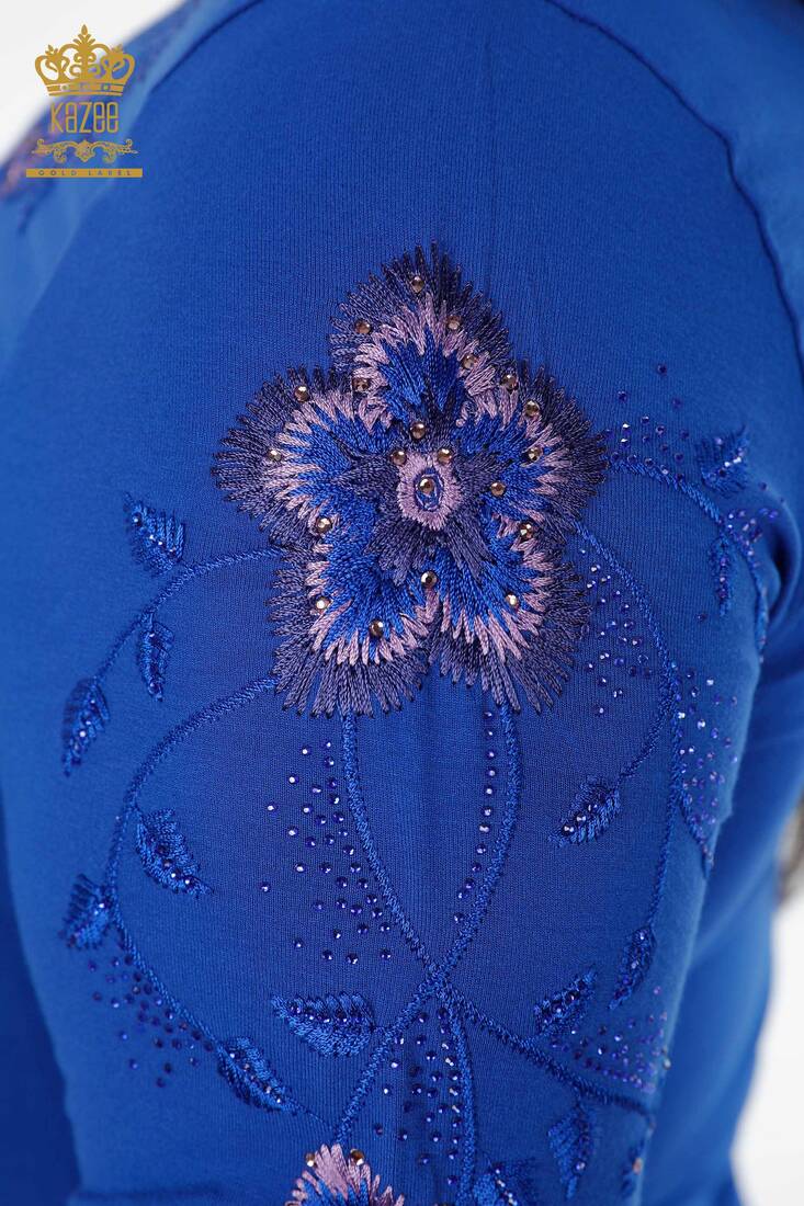 Women's Blouse Flower Embroidered Saks - 79017 | KAZEE