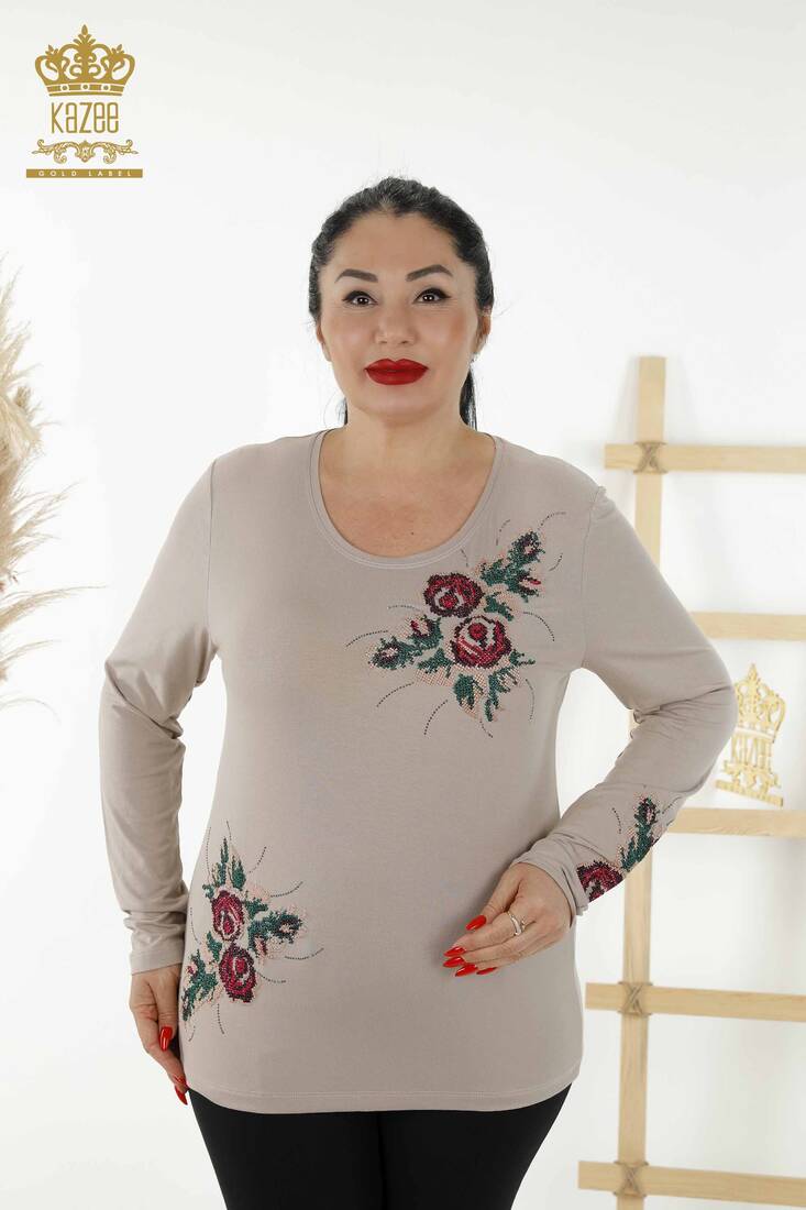 Women's Blouse Floral Pattern Mink - 79046 | KAZEE