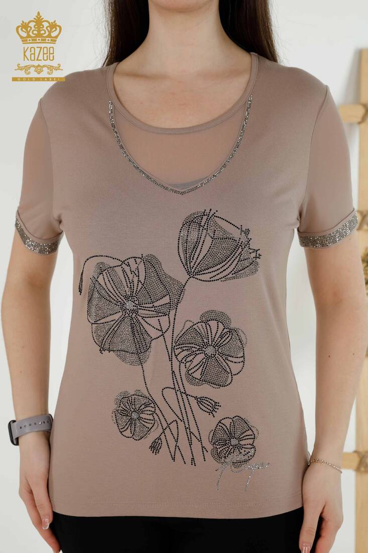 Women's Blouse Floral Pattern Mink - 79290 | KAZEE
