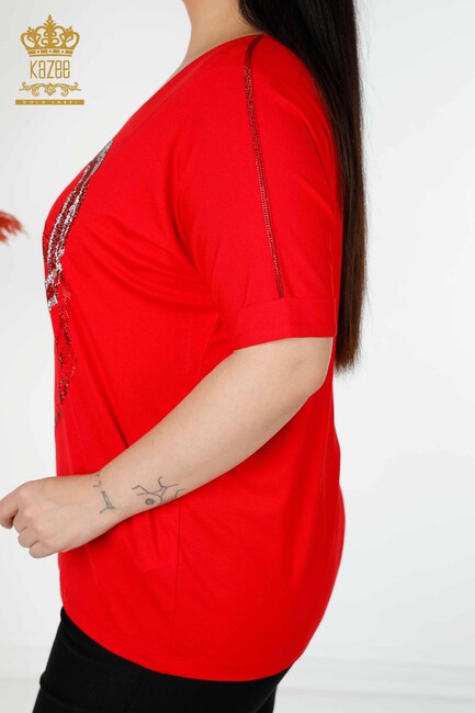 Women's Blouse Heart Pattern Red - 77711 | KAZEE - Thumbnail