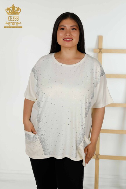 Women's Blouse Pocket Detailed Ecru - 79293 | KAZEE - Thumbnail