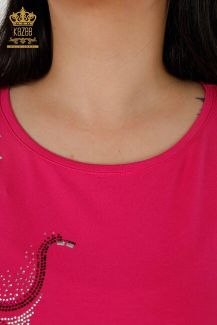 Women's Blouse Pocket Detailed Fuchsia - 79294 | KAZEE - Thumbnail
