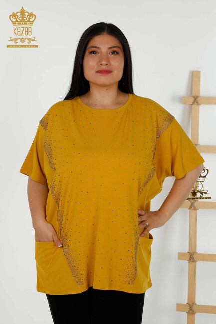 Women's Blouse Pocket Detailed Saffron - 79293 | KAZEE - Thumbnail