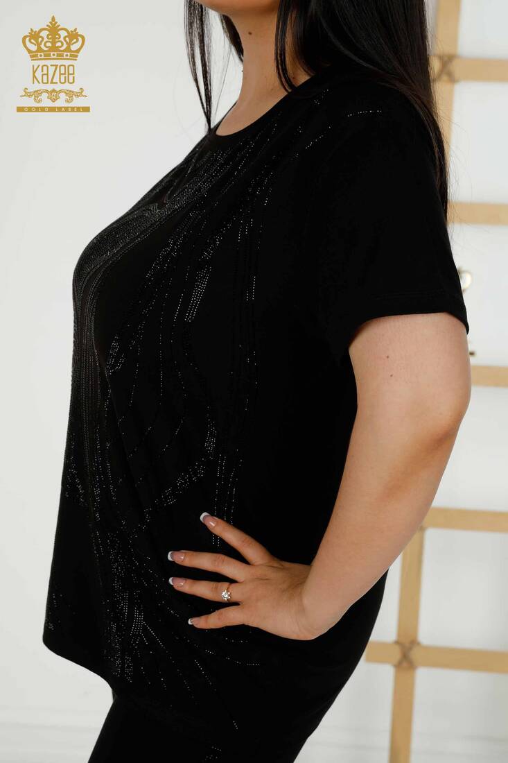 Women's Blouse Short Sleeve Black - 79329 | KAZEE