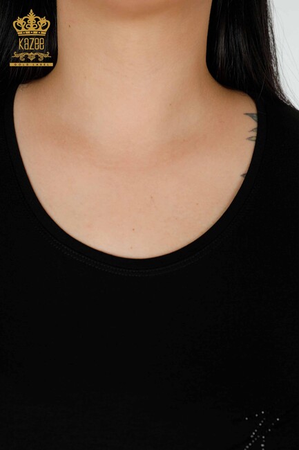 Women's Blouse Stone Embroidered Black - 78918 | KAZEE - Thumbnail