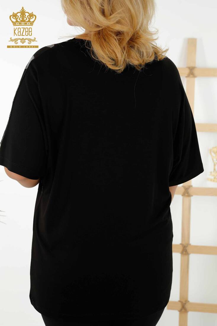 Women's Blouse Stone Embroidered Black - 79109 | KAZEE