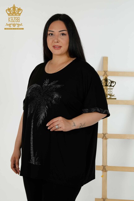 Women's Blouse Stone Embroidered Black - 79325 | KAZEE - Thumbnail