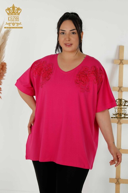 Women's Blouse Stone Embroidered Fuchsia - 79090 | KAZEE - Thumbnail