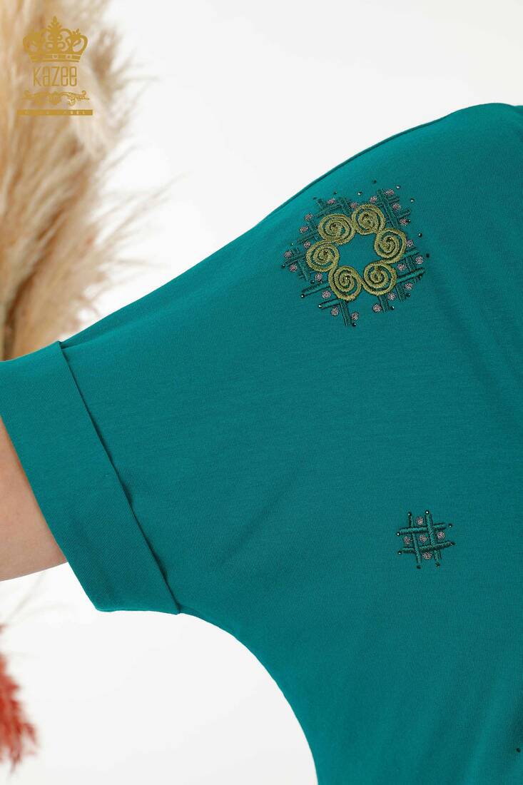 Women's Blouse Stone Embroidered Green - 78879 | KAZEE
