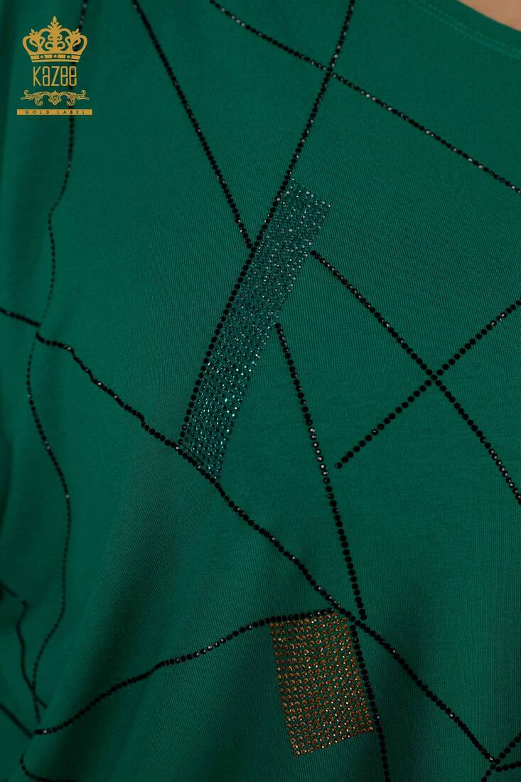 Women's Blouse Stone Embroidered Green - 79320 | KAZEE