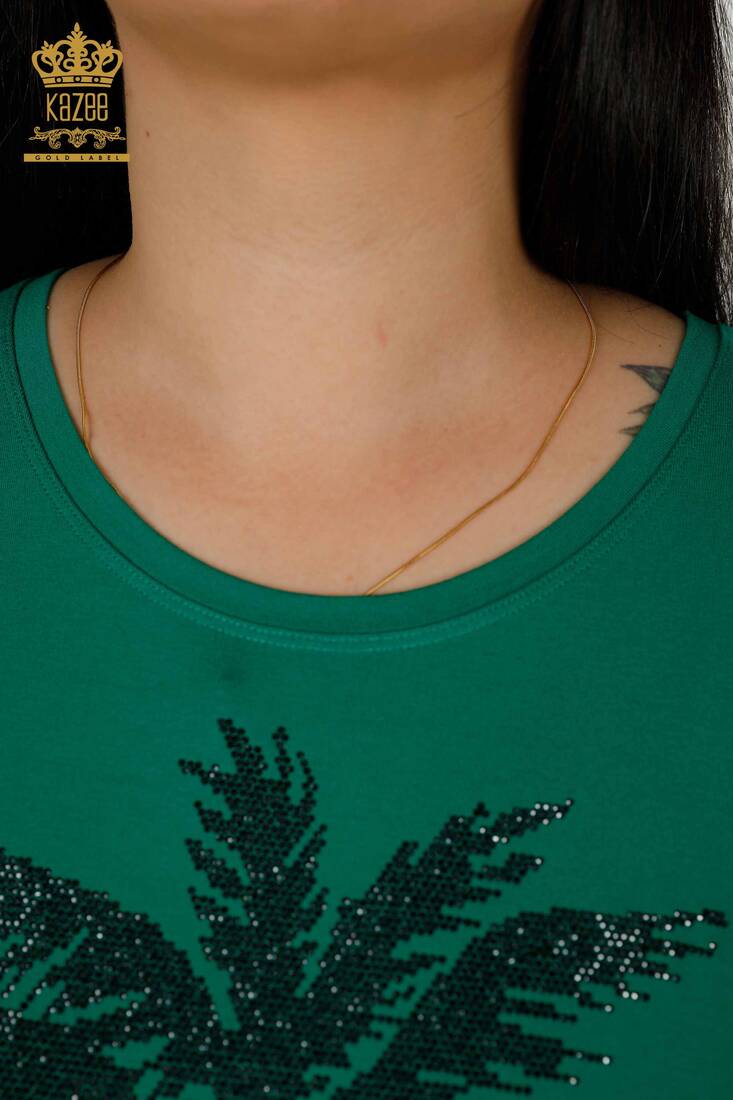 Women's Blouse Stone Embroidered Green - 79325 | KAZEE