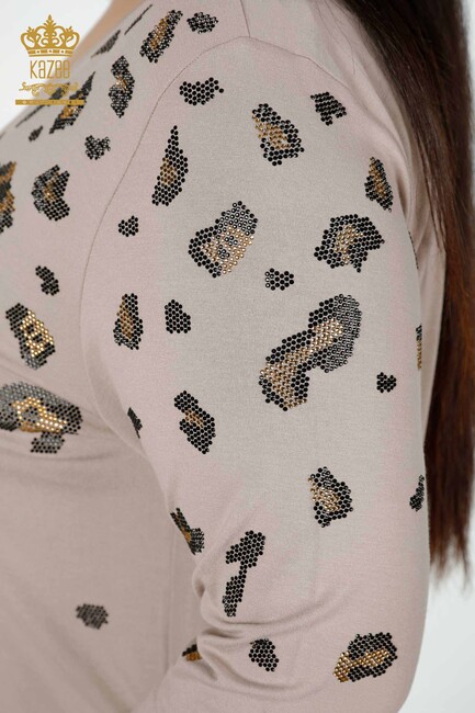 Women's Blouse Stone Embroidered Mink - 79047 | KAZEE - Thumbnail