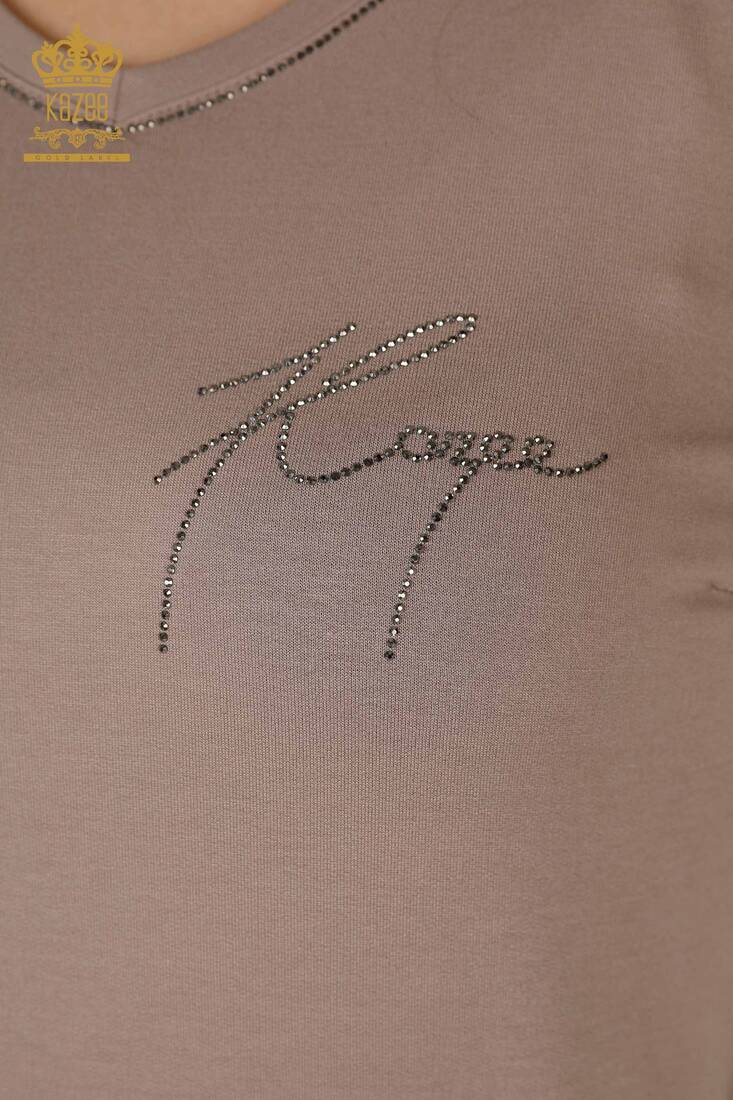 Women's Blouse Stone Embroidered Mink - 79309 | KAZEE