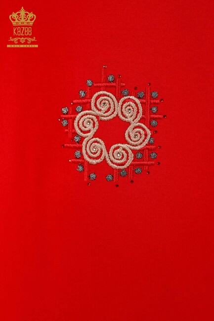 Women's Blouse Stone Embroidered Red - 78879 | KAZEE - Thumbnail