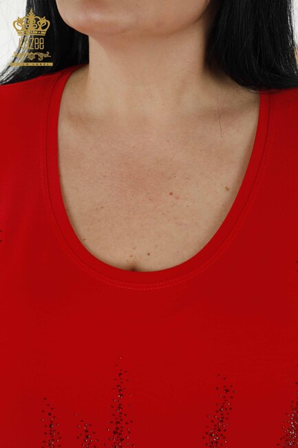 Women's Blouse Stone Embroidered Red - 79070 | KAZEE - Thumbnail