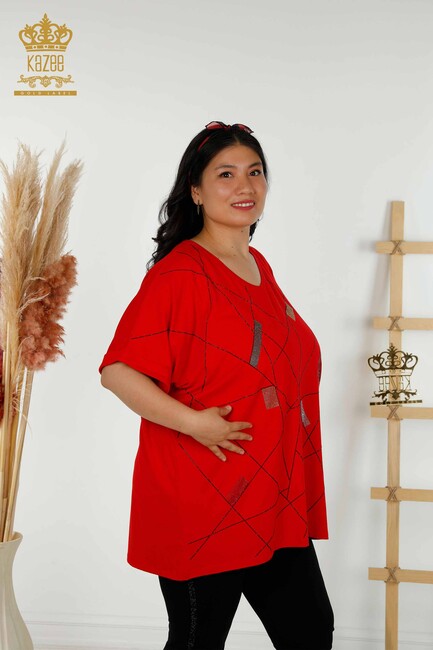 Women's Blouse Stone Embroidered Red - 79320 | KAZEE - Thumbnail