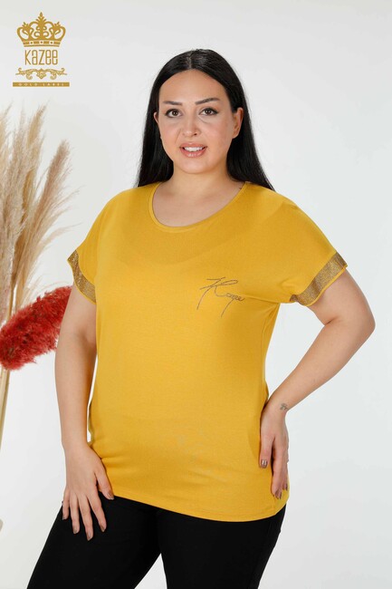 Women's Blouse Stone Embroidered Saffron - 78918 | KAZEE - Thumbnail