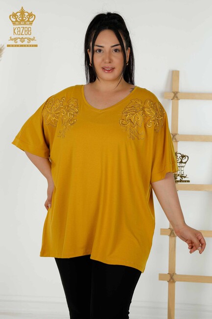 Women's Blouse Stone Embroidered Saffron - 79090 | KAZEE - Thumbnail