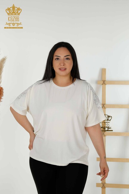 Women's Blouse Tulle Detailed Ecru - 79390 | KAZEE - Thumbnail
