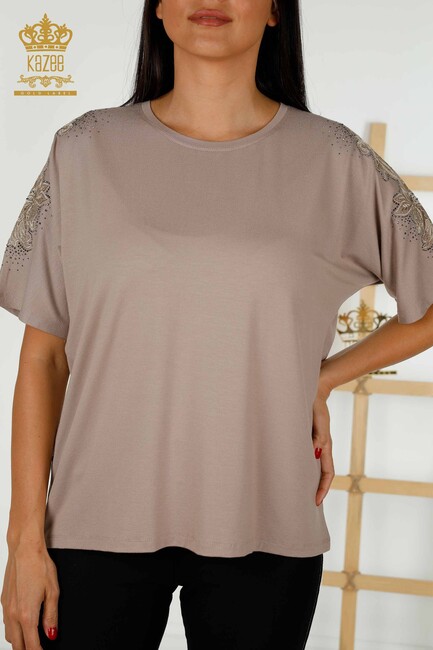 Women's Blouse Tulle Detailed Mink - 79390 | KAZEE - Thumbnail