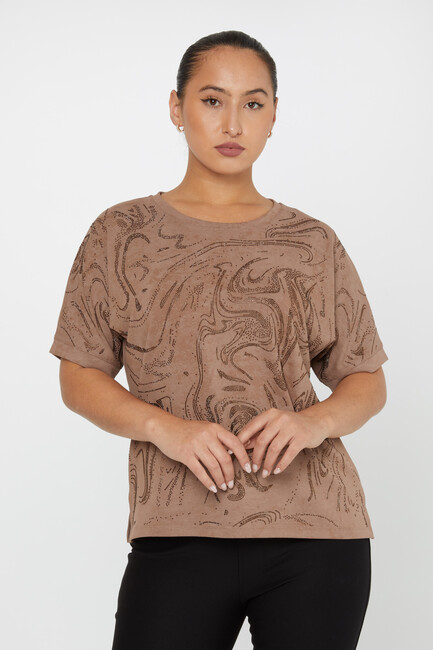 Women's Blouse Stone Detailed Mink - 79990 | KAZEE - Thumbnail