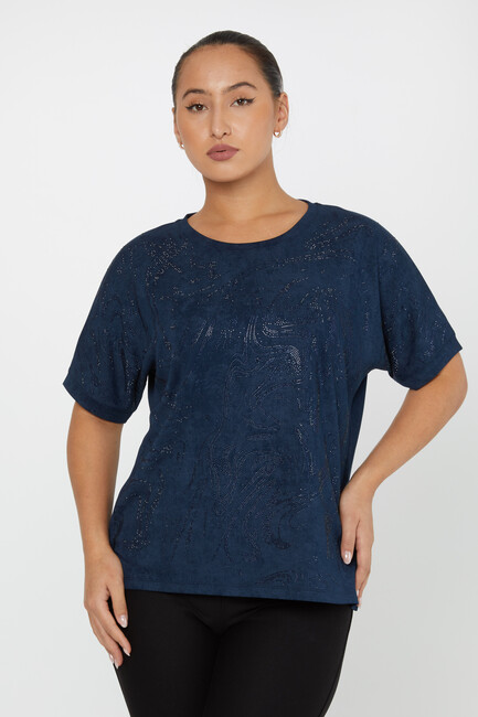 Women's Blouse Stone Detailed Navy Blue - 79990 | KAZEE - Thumbnail