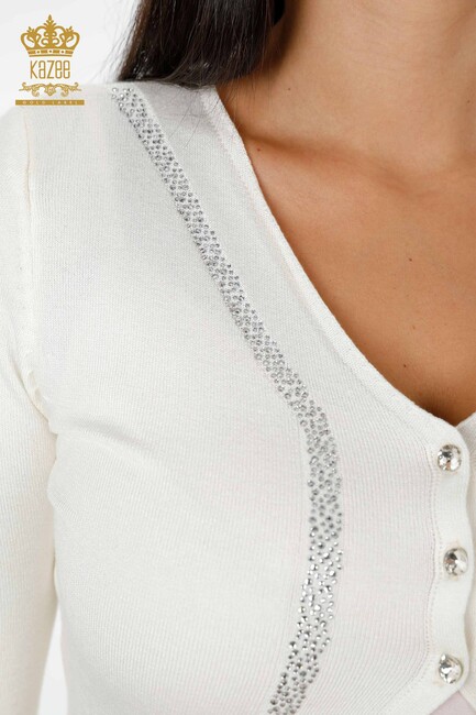 Women's Cardigan Button Detailed Ecru - 15169 | KAZEE - Thumbnail