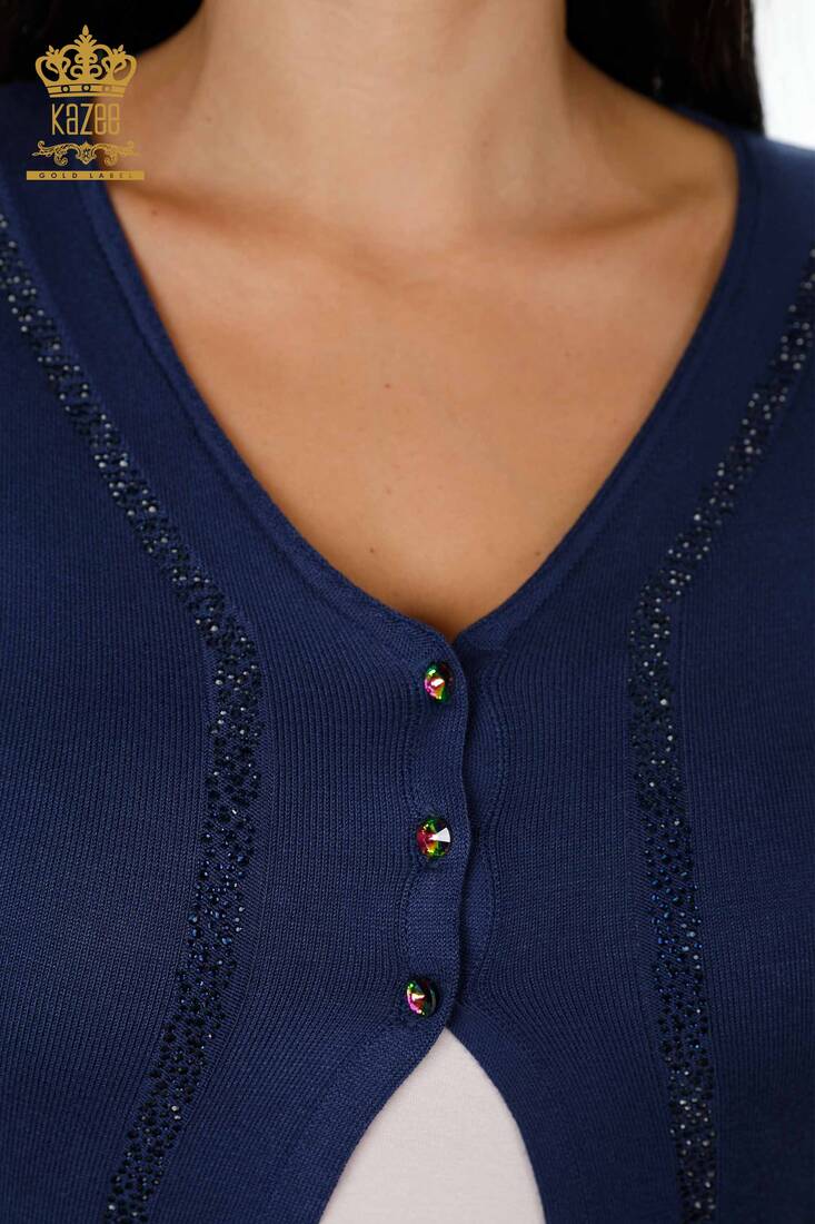 Women's Cardigan Button Detailed Navy Blue - 15169 | KAZEE