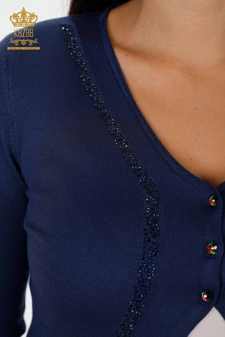Women's Cardigan Button Detailed Navy Blue - 15169 | KAZEE