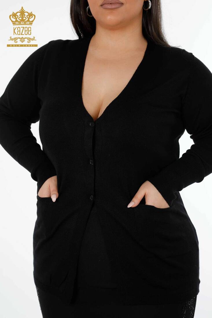 Women's Cardigan Buttoned Black - 15801 | KAZEE