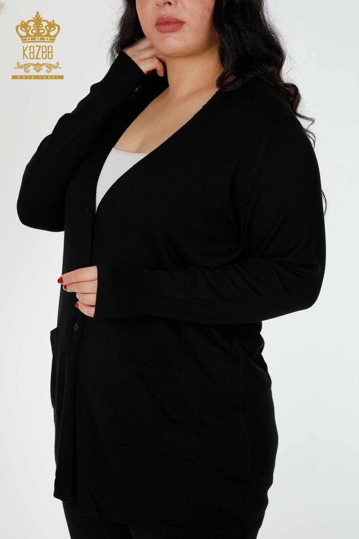 Women's Cardigan Buttoned Black - 15802 | KAZEE