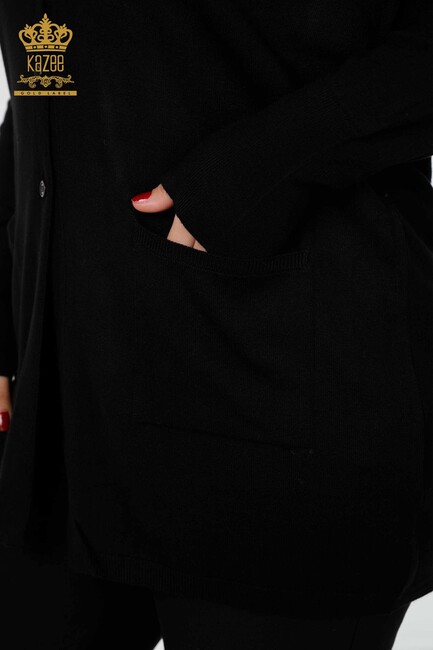 Women's Cardigan Buttoned Black - 15802 | KAZEE - Thumbnail