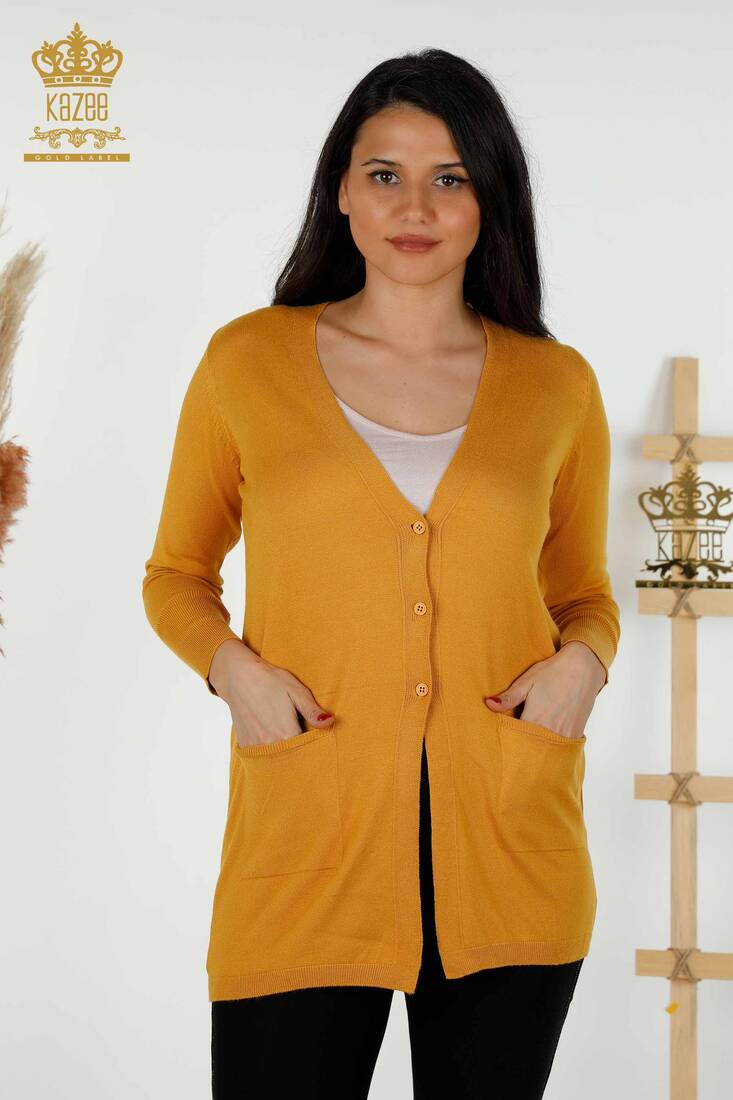 Women's Cardigan Buttoned Saffron - 15801 | KAZEE