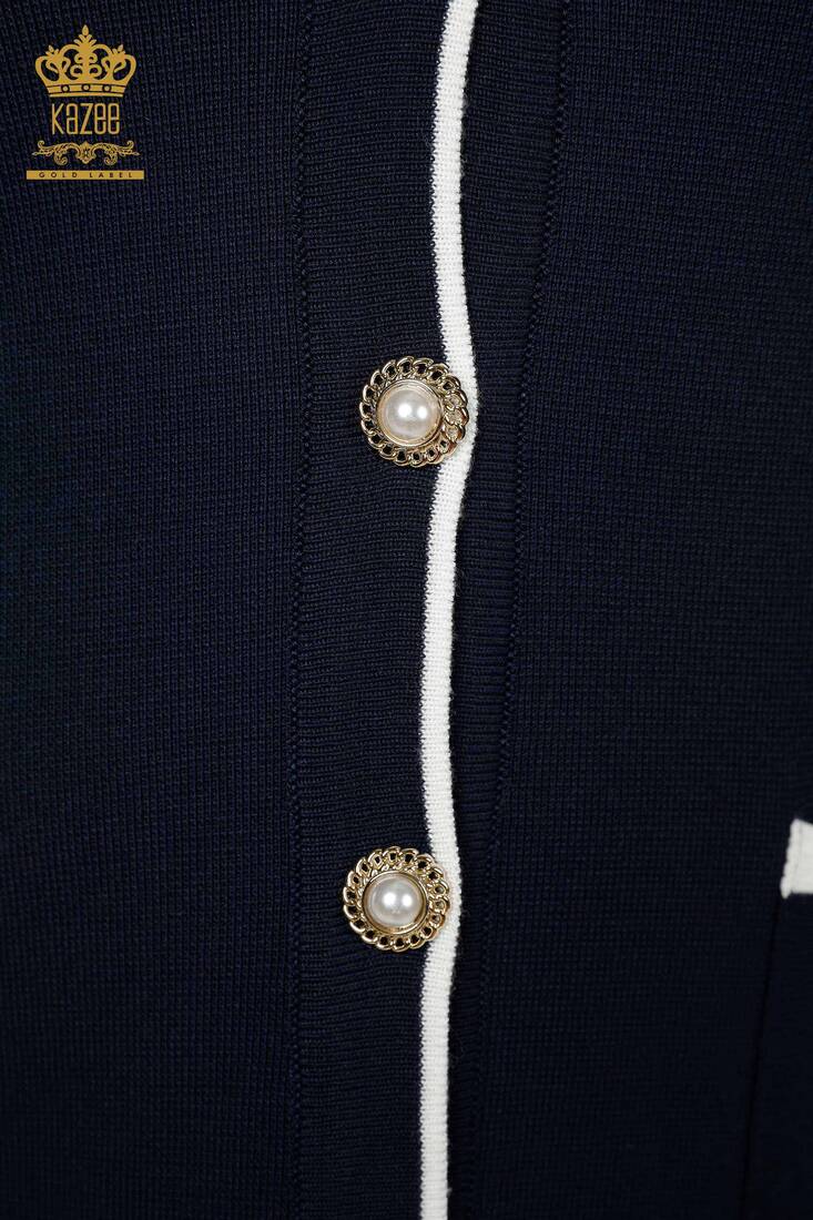 Women's Cardigan With Pearl Buttons Navy Blue - 30148 | KAZEE