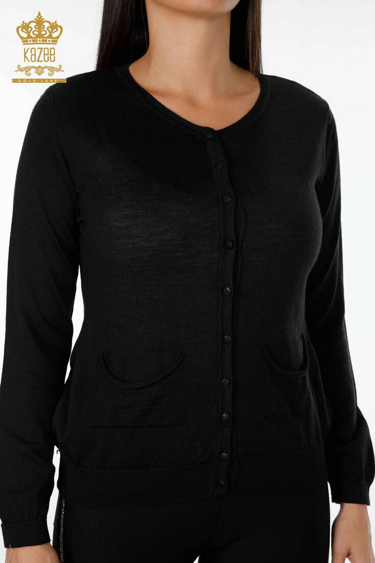 Women's Cardigan Black With Pocket - 13187 | KAZEE