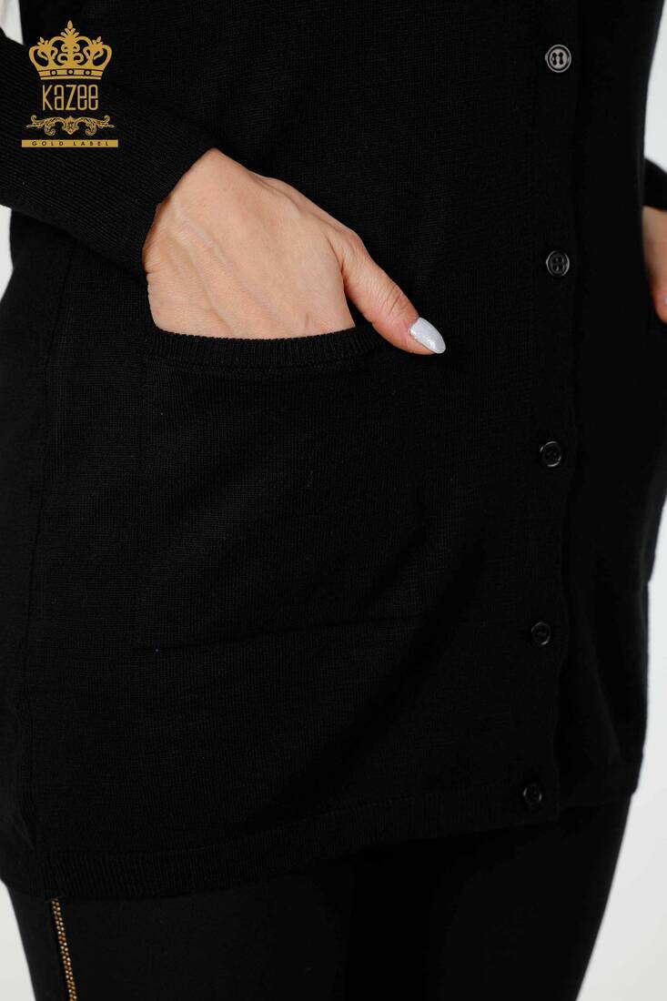 Women's Cardigan Pocket Detailed Black - 15803 | KAZEE